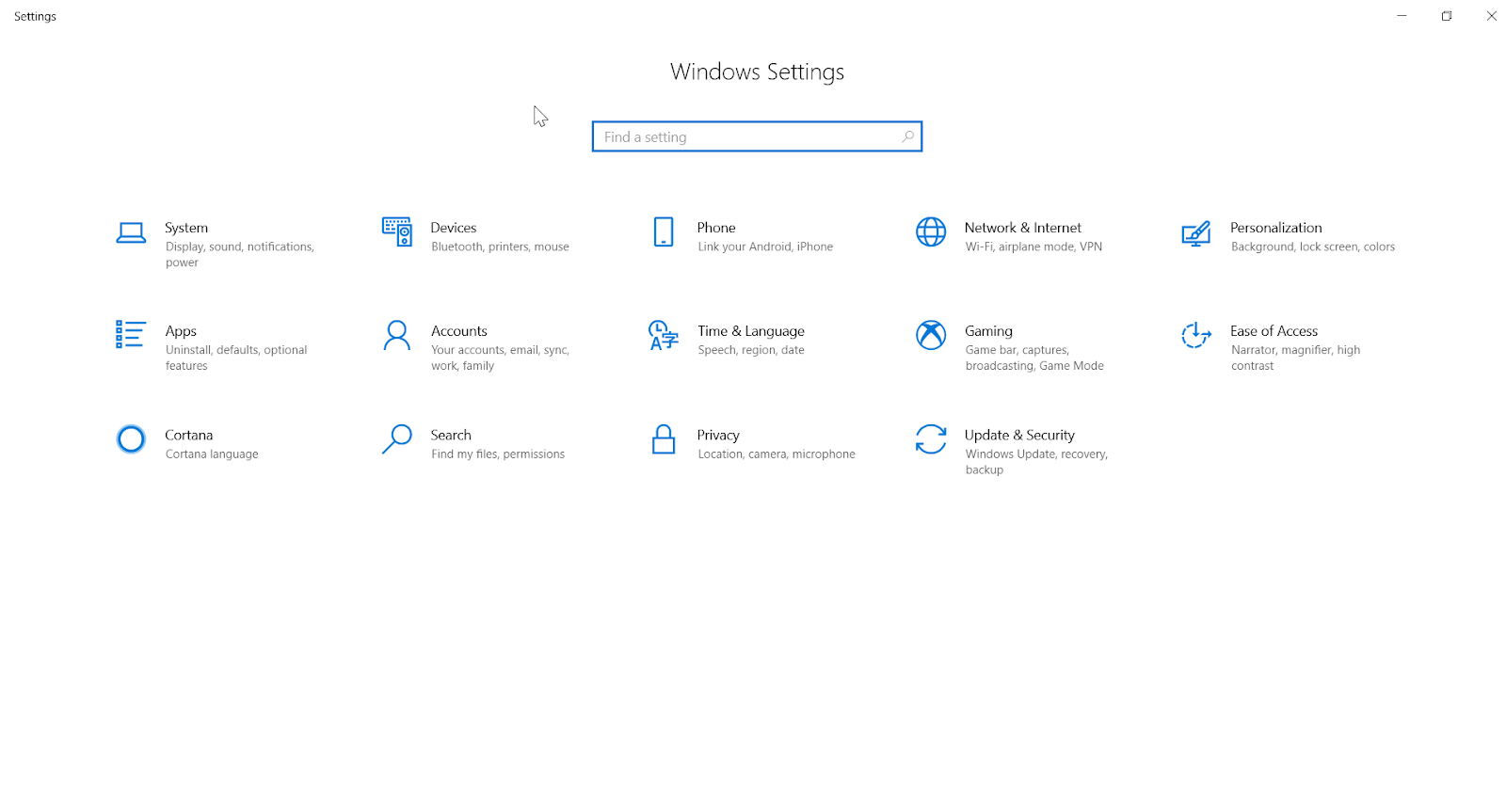 Windows 10 Search Settings without Cortana